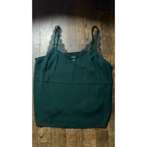 Express Top Womens  sz;L Sheer Chiffon Ruffle Sleeveless Tank Green